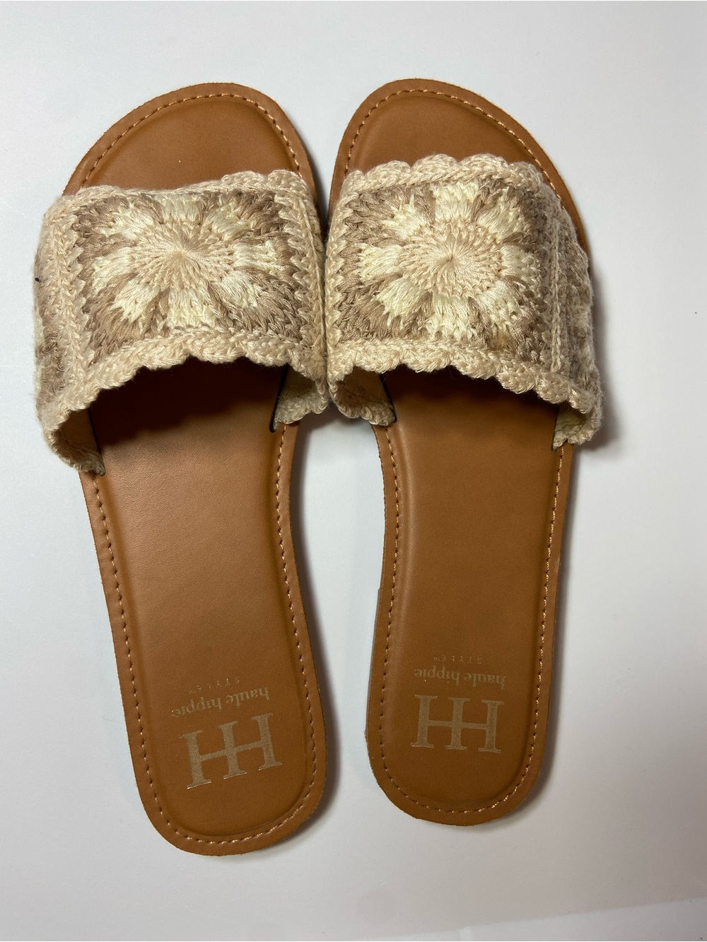 Haute Hippie Rianne Crochet Slide Sandals Flip Flops Sz 9